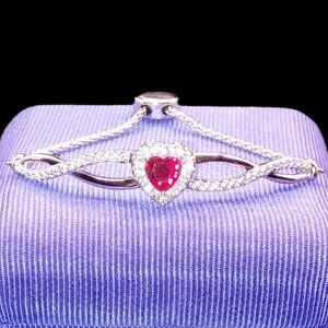 925 Sterling Silver HELZBERG Lab Created Ruby Heart Infinity Sapphires Bracelet